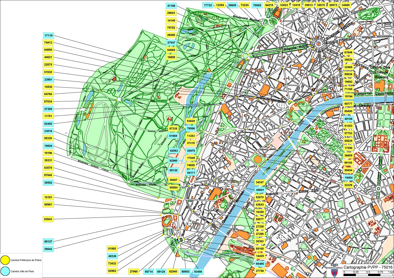 La carte détaillée des caméras de vidéo protection à Paris